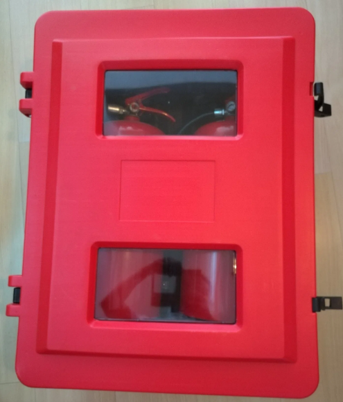 Scatola portaestintore armadiata in plastica rossa per doppio estintore, dimensioni 715x540x270mm