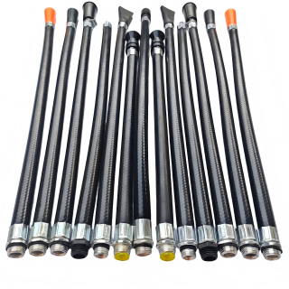 Attrezzatura antincendio per estintore con tubo spruzzatore per scarico polvere e accessorio per tubo in pelle